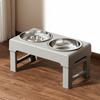Adjustable Pet Feeding Station Double Bowl Slow Feeder Raised Bowls for Dogs, Cats Gray