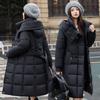 Nauja pūkinė striukė moteriška ilga iki kelių medvilninė striukė liemenį liekninanti žieminė pastorinta striukė su gobtuvu moterims