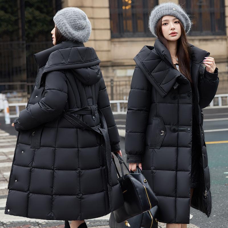 New Down Jacket Women's Long Knee-length Cotton Jacket Waist Slimming Winter Thickened Hooded Jacket for Women