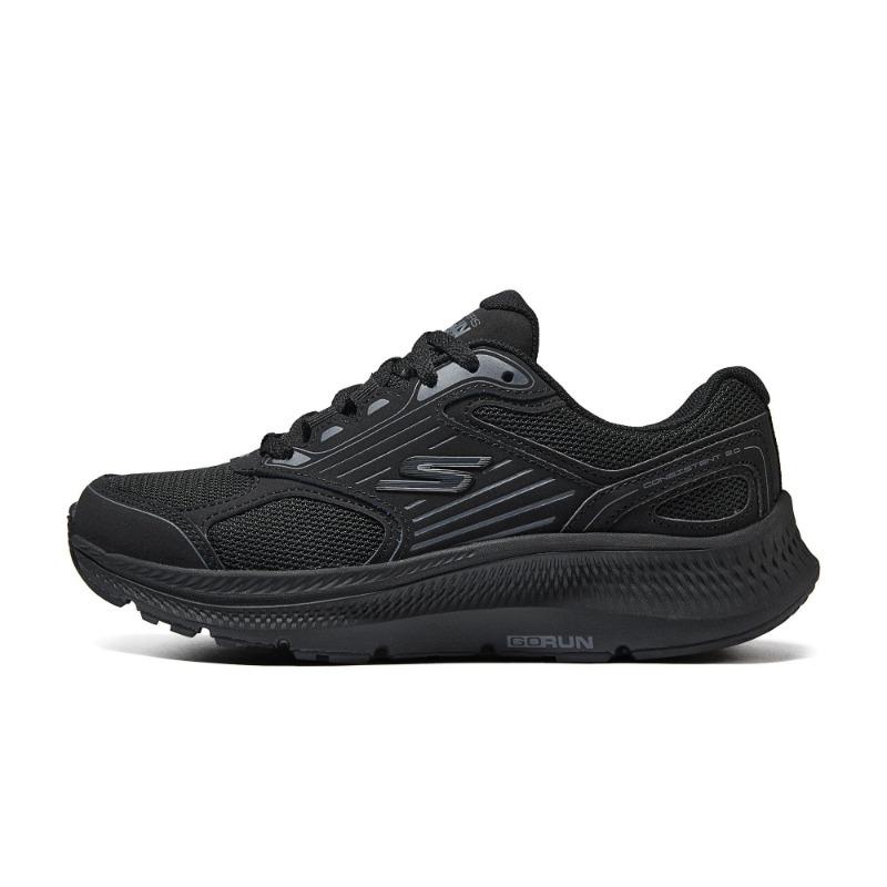 Skechers Women Light Cushion Low Top Racing Running Shoes White Black 128606-BBK 35