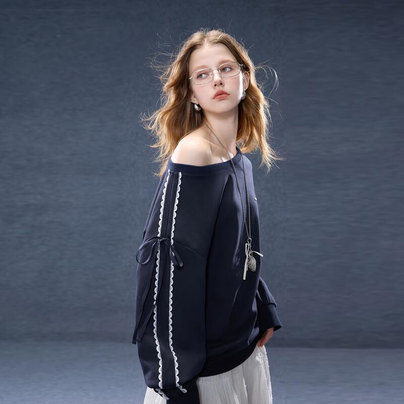 Sancai 2025 Autumn Casual Round Neck Bowknot Sweatshirt