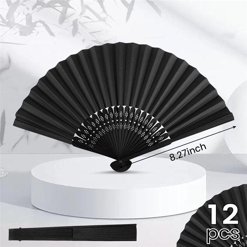 AAAF Hand Fan Foldable 12PCS 12PCS Black Folding Line Dance Popping Paper Fans Handheld Chinese Style Crafts