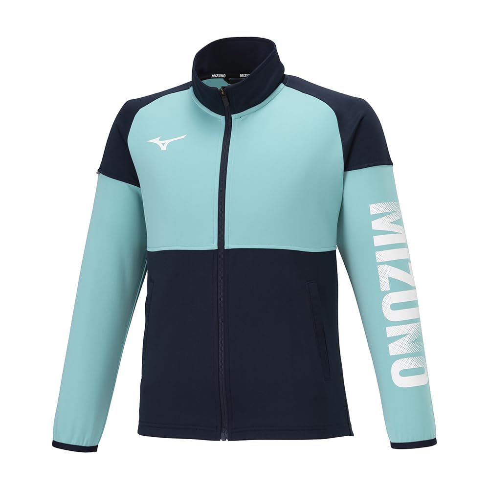 

Тренировочная куртка Mizuno Tough Jersey для детей, синяя, размер 150, влагоотводящая, быстросохнущая, устойчивая к разрывам, прочная, унисекс, бирюзовая/темно-синяя,
