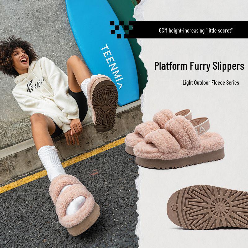 

2024 Women s Cozy Lace-Up Slippers: Height-Increasing, Thick-Soled, Outdoor Fuzzy Shoes for Autumn/Winter Size 37-38 світло-рожевий колір