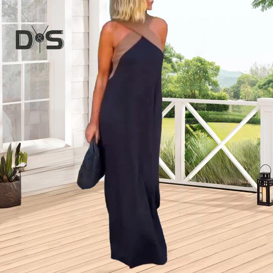 Damen Abendkleid mit gekreuztem Halsausschnitt, schulterfrei, rückenfreies Robenkleid, einfarbig, lockeres Maxikleid für Strandparty, Abschlussball, Urlaub