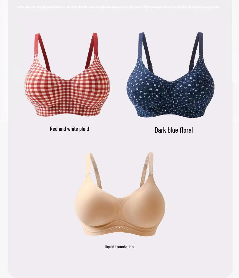 Red & White Plaid Push-Up Bra: Enhances Size, Gathers Underarm Fat, Prevents Sagging