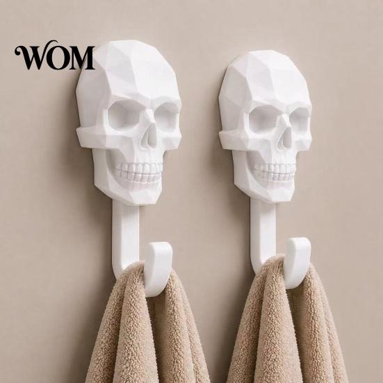 Bohrloser Wandhaken 2 Stück Nach oben, 3D-gedruckte Totenkopf-Design-Haken, Bohrende Dekorative Halterung Aufhänger, Wasserdichter Badezimmer-Aufbewahrungshaken für Handtücher Hüte
