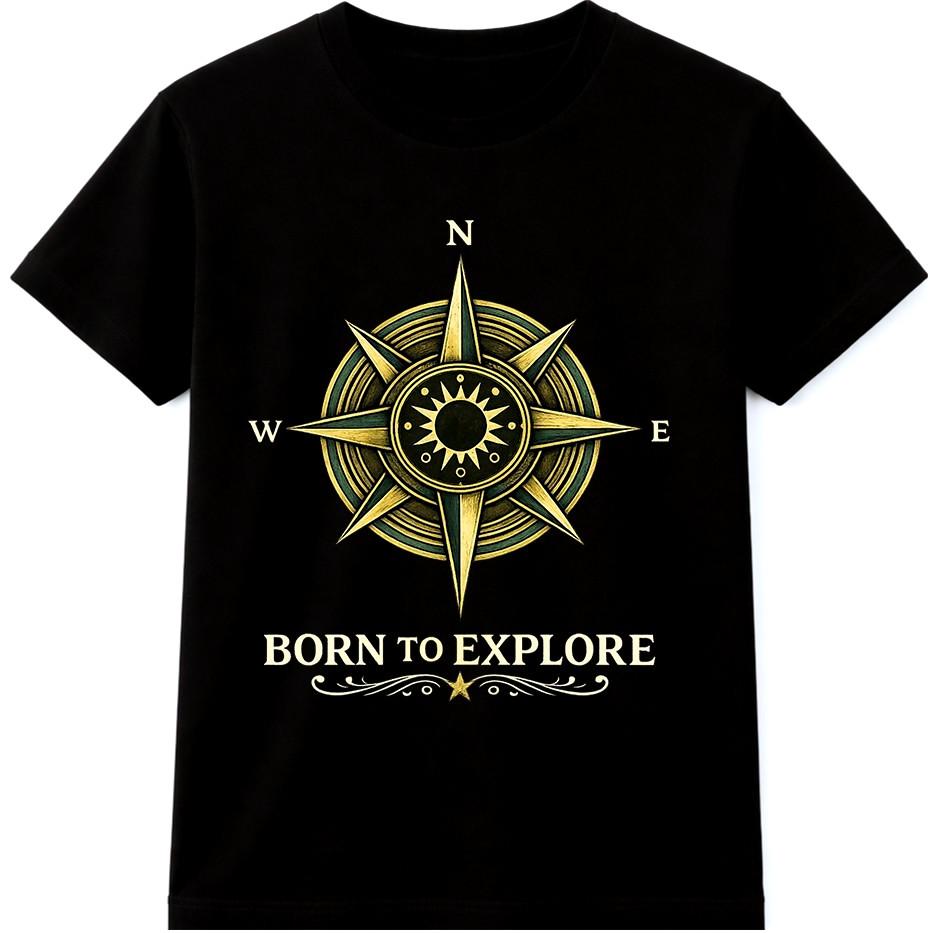 Compass T Shirt Born To Explore Adventure Travel Hiking Outdoor Graphic Tee S разноцветный