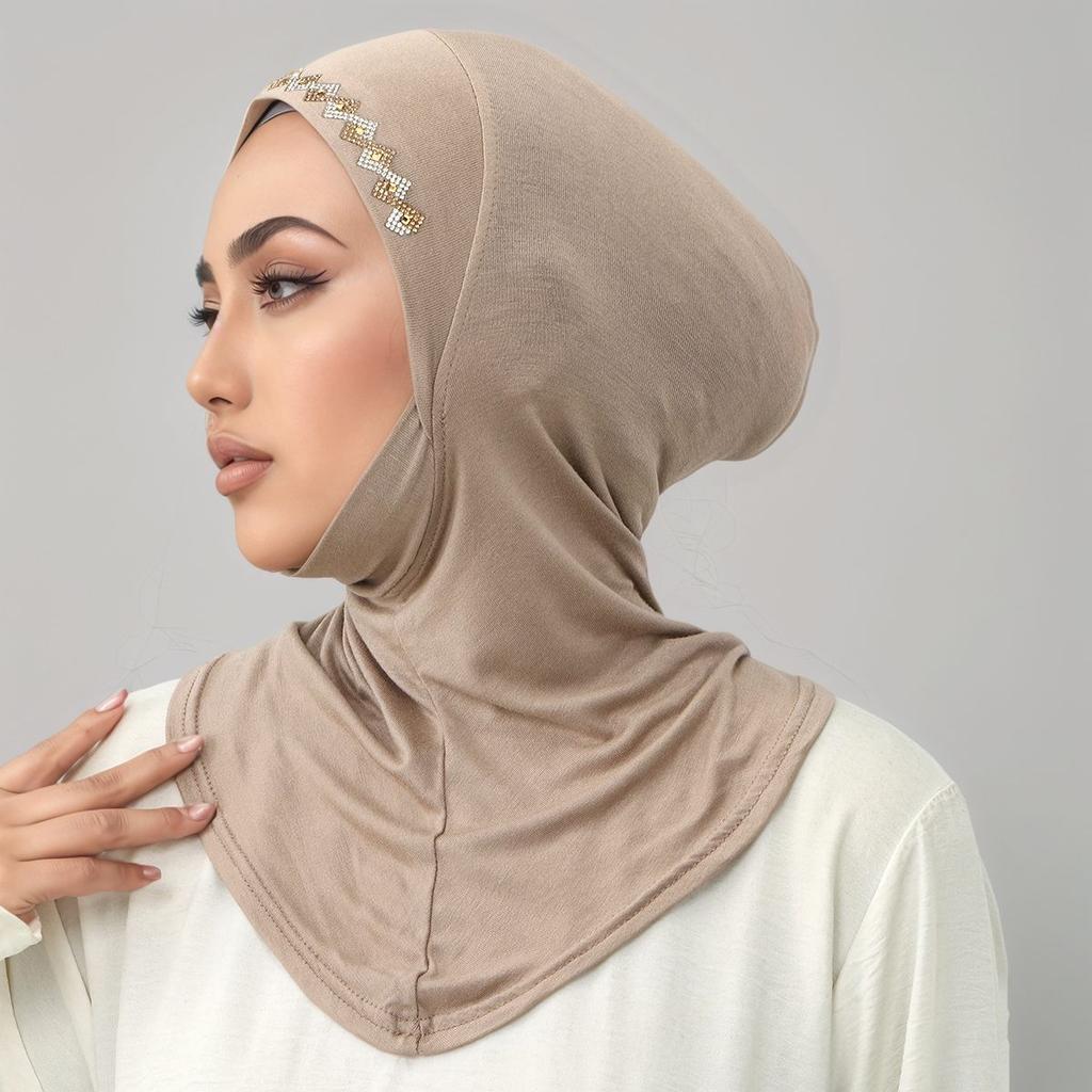 New Shiny Rhinestones Instant Hijab For Muslim Women Full Coverage Undercap Soild Cotton Jersey Bonnet Ready To Wear Inner Cap
