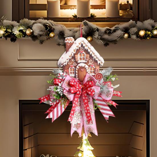 Gingerbread Christmas Wreath Festive Holiday Door Decoration Farmhouse Wall Hanging All-Weather Seasonal Garland for Porch Decor Classroom Courtyard