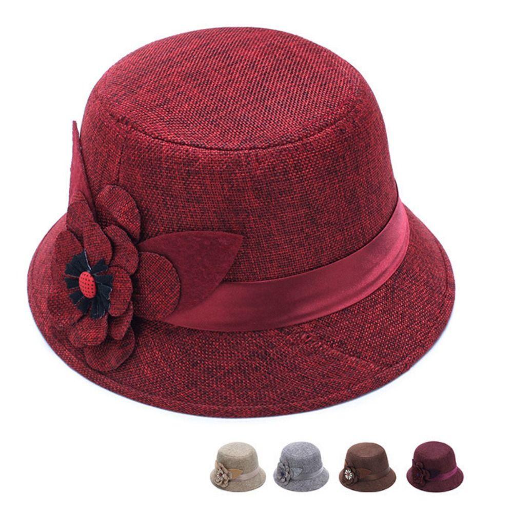 Linen Material Fedora Hat Floral Design Bowler Hat Vintage European Bucket Hat  Formal Events