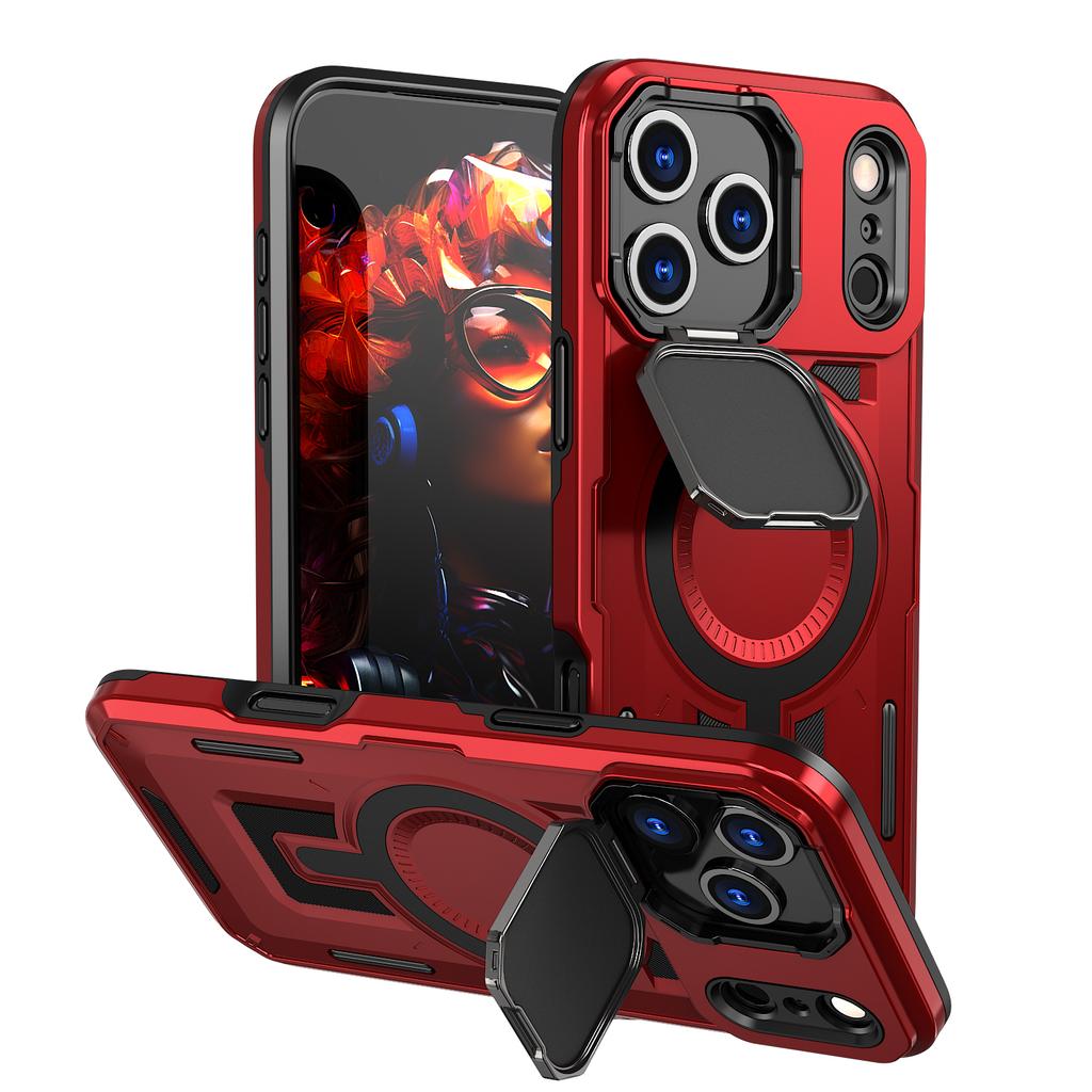 For IPhone 11 12 13 14 15 16 17 Pro Max Air XR 16E 16 Plus Lens Cover Bracket Wireless Charging Magnetic Back Cover Phone Case