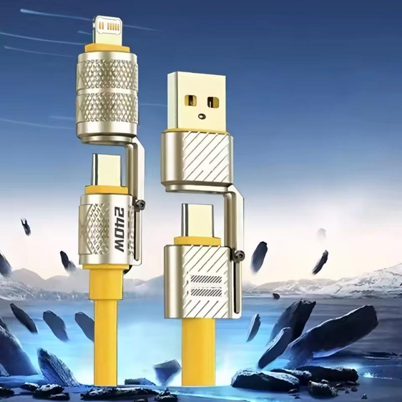 240W 4-in-1 Fast Charging Data Cable Type-C To Type-C Zinc Alloy Cable For iPhone15 Samsung Huawei Xiaomi