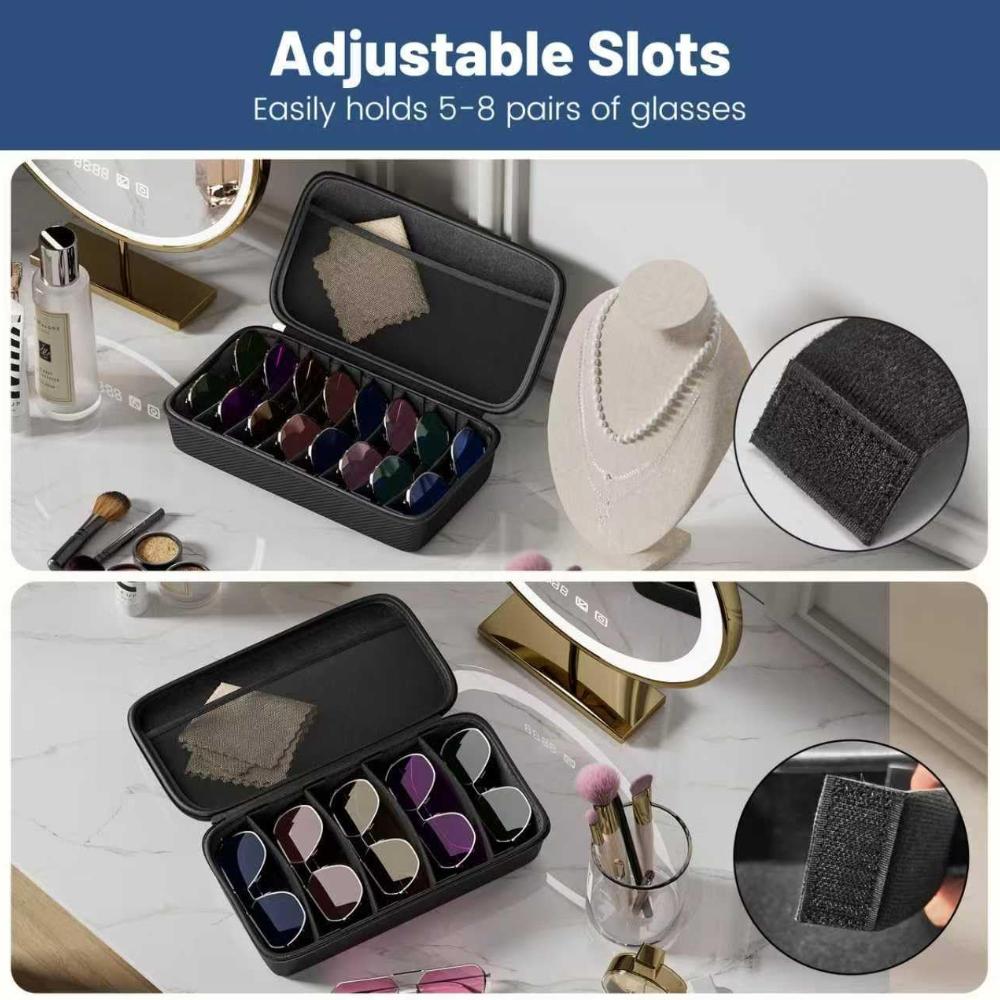 Travel Sunglasses Organizer Case with 8-Slot Adjustable Compartments, Hard EVA Eyeglasses Storage Bag for Men Women