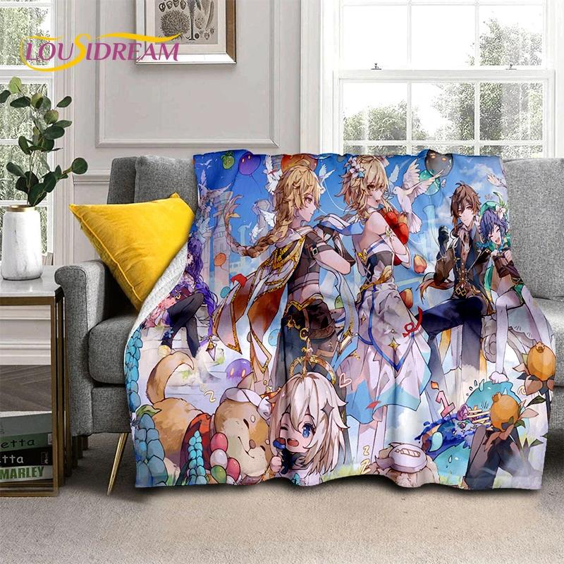 New Genshin Impact Character Solo Cartoon Game Soft Blanket,Soft Throw Blanket for Home Bedroom Bed Sofa Picnic Child Gift