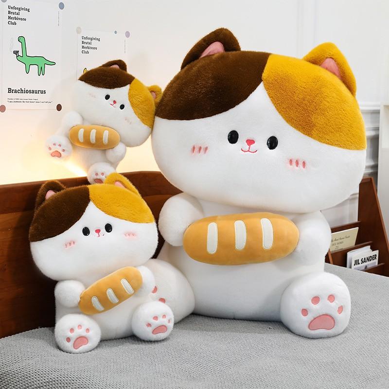 Soft Plush Cat Toy With Bread Design Kids Adults Stuffed Animal Pillow Sleeping Birthday Gift Arcade Prize
