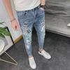Men's Slim Fit Blue Printed Jeans - 2023 Summer Trend, Korean Style