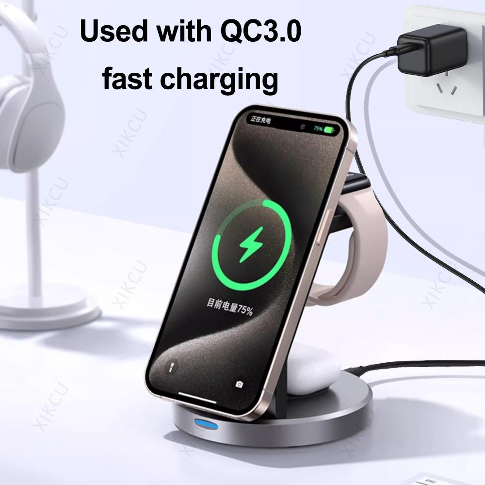 Desktop Travel 3 in 1 Magnetic Wireless Charger Fast Charging Station For Magsafe iPhone 16-12 Pro Max iWatch 10 SE AirPods Pro