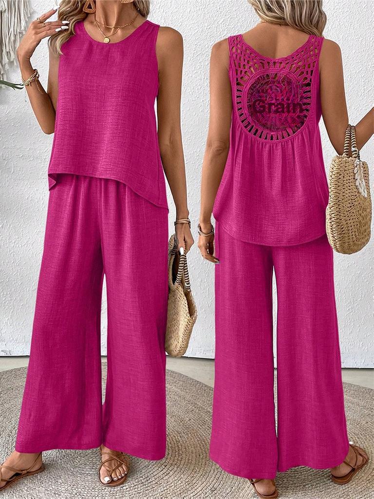 Casual Fashion Chic New Solid Backless Hollow Flower Set Trendy