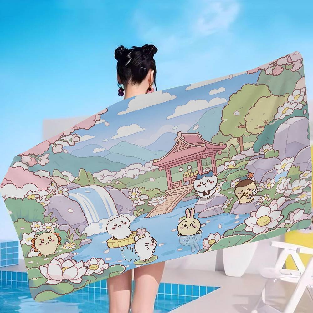 Cute Cartoon C-ChiikawaS Anime Beach Swimming Towel Soft Absorbent Washcloth Children's Gifts for Kids Travel Camping Gym