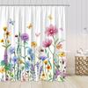 Ensemble de Rideaux de Douche Floraux Peints à la Main Fleurs Aquarelle Plantes Coquelicots Papillon Simple Polyester Décor de Salle de Bain Nordique Crochets