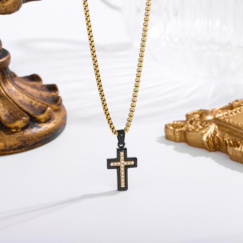 2026 Stone Cross Necklace Fashion Light Luxury Necklace Jewelry Premium Jewelry Full Diamond Men's Necklace