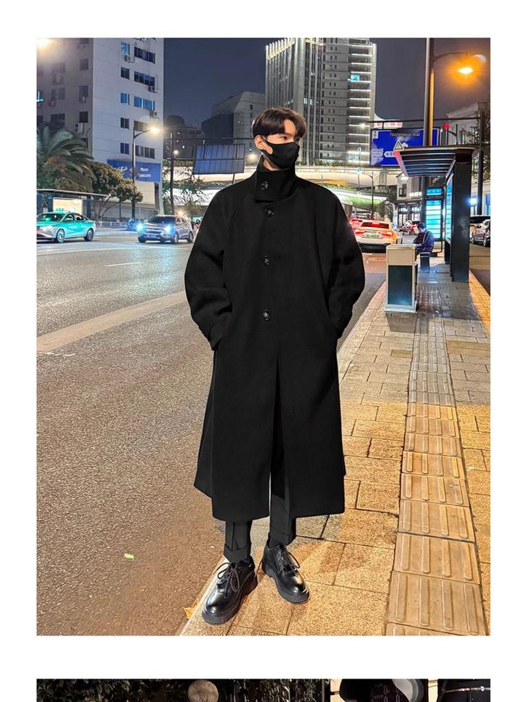 Men's Korean Style Thick Wool Over-the-Knee Trench Coat - Mid-Length, Warm, British Style Winter Jacket