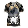 Camo Jakt dyr Hjort elg 3D T-skjorte Sommer Uformell Herre T-skjorter Mote Streetwear Dame Pullover Kortermede topper
