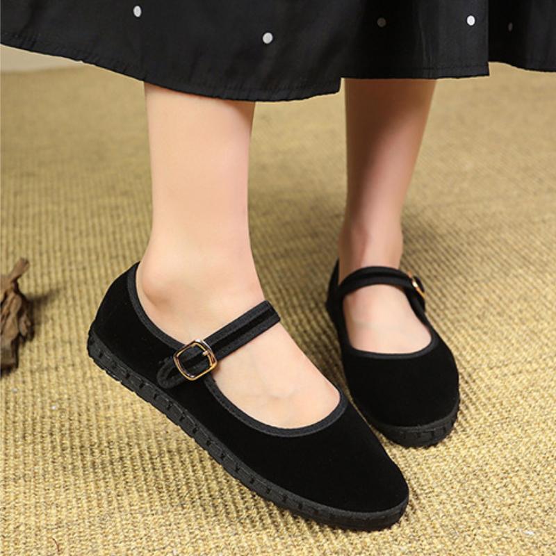 Velvet Mary Jane Shoes Women Casual Streetwear Ballet Flats Pumps Female Solid Color Loafers for Office Ladies Working Plus 42