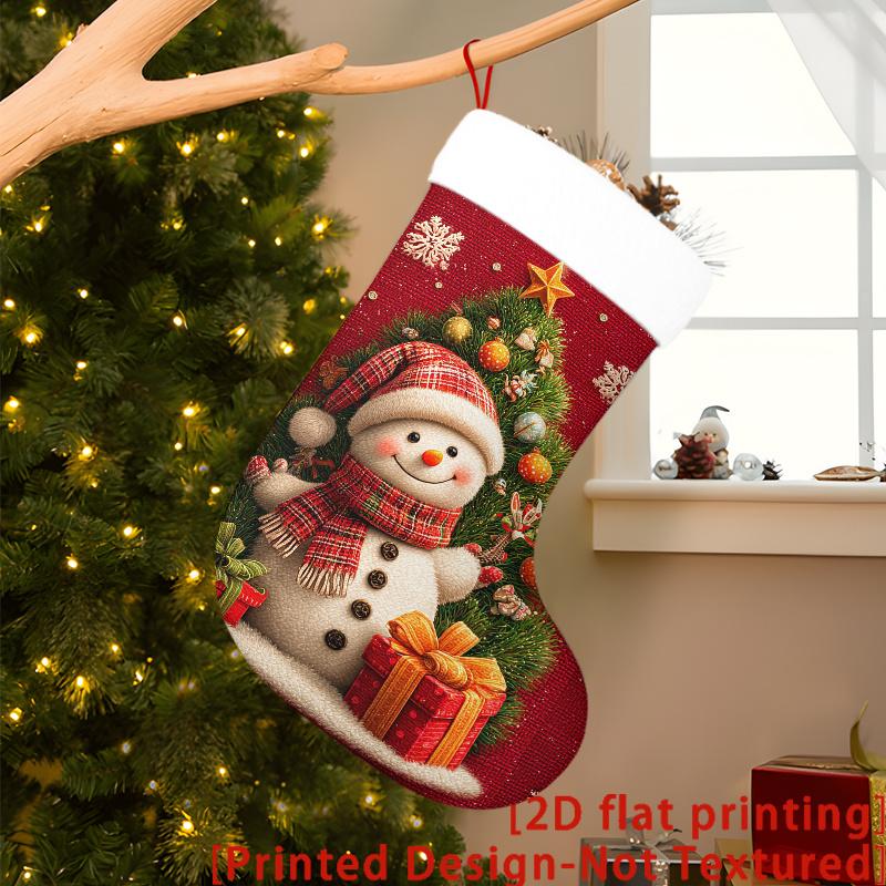 Christmas decoration fireplace hanging stocking2D Flat Christmas Red Background Christmas Tree Snowman _3-Chri