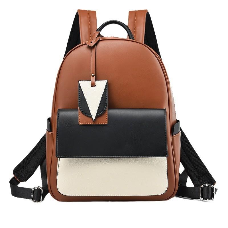 Zaino Studente Splicing Bicolore Elegante Grande Capacità Alla Moda Borsa in PU