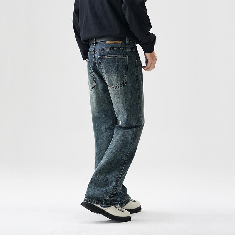 American High Street Washing Old Jeans Men's Straight-tight Slim Trousers