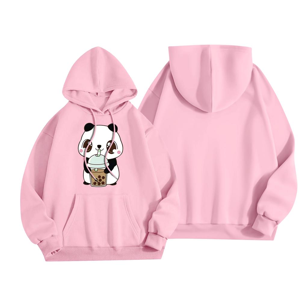 Damenmode Damen Leichter Langarmpullover mit Taschen Preppy Graphic Hoodie