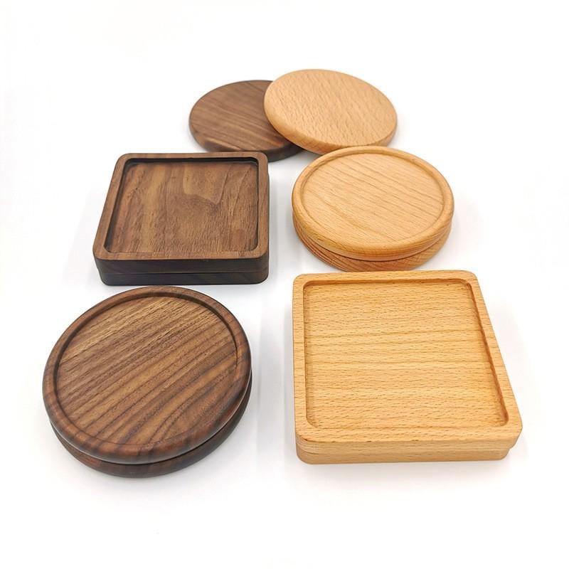 2PCS Solid Walnut Wood Coaster Round Square Beech Wood Cup Mat Durable Heat Resistant Tea Coffee Cup Pad Placemats 88cm/346in