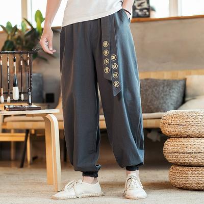 Men Cotton Kimono Pants Loose Harajuku Trousers Japan Men Traditional Asian Clothing Yukata Style Embroidered Harem Costume