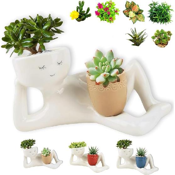 2025 NEW 3D Funny Lazy Guy Planter Pot Resin Succulent Resin Indoor Cute Character Smily Face Miniature Plant Cactus Outdoor Rocking Mini Man Little