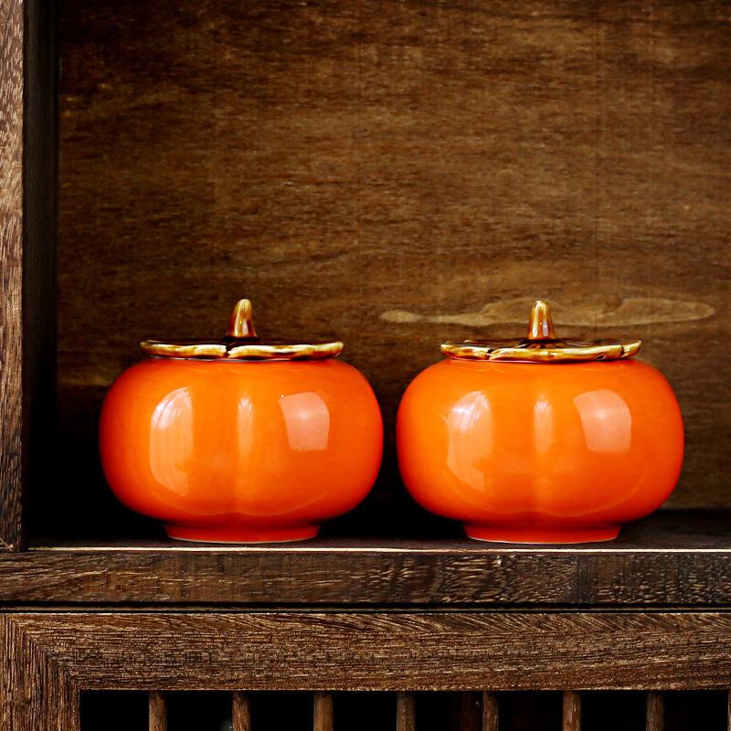 Persimmon Ruyi Ceramic Sealed Persimmon Sugar Box Candy Creative Tea Can Mini Small Packaging Happy Sugar Jar Jar