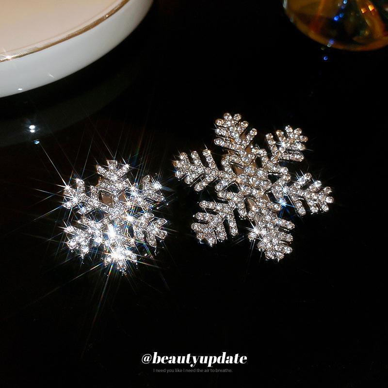 Simple diamond-encrusted snowflake hairpin light luxury side bangs clip duck bill clip exquisite super flash