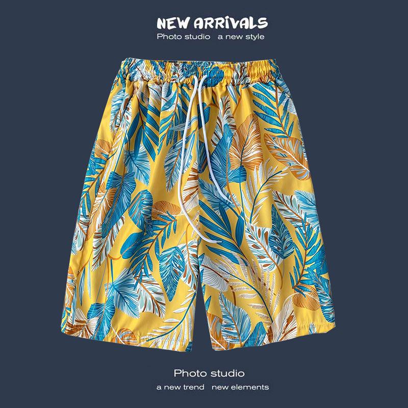 Men's Casual Loose Fit Five Point Shorts Trendy Floral Beach Vacation Couple Shorts Comfortable Versatile Summer Bottoms
