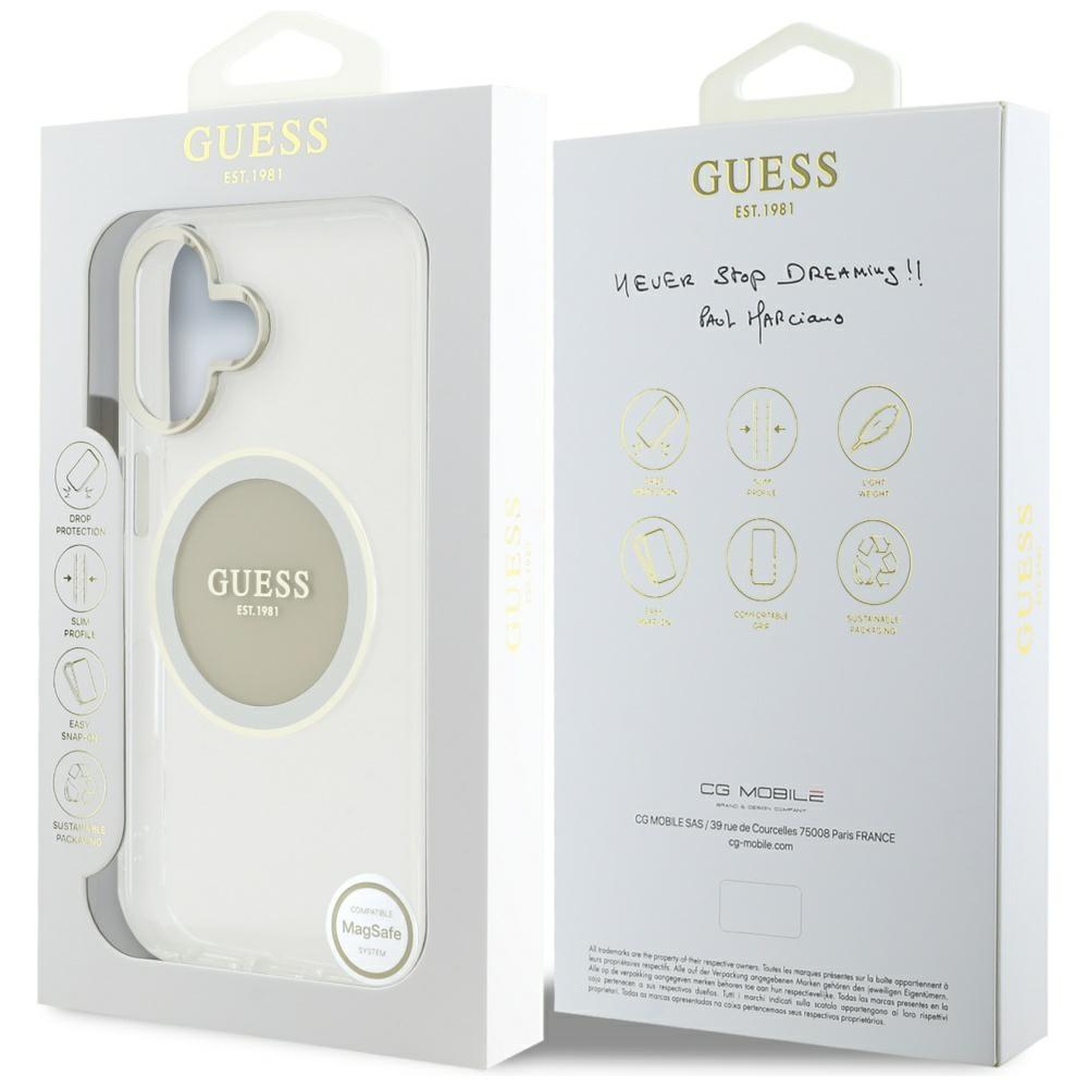 Etui Guess Iml Metal Colored Circle      Classic Logo Magsafe Do Iphone 16 Szary