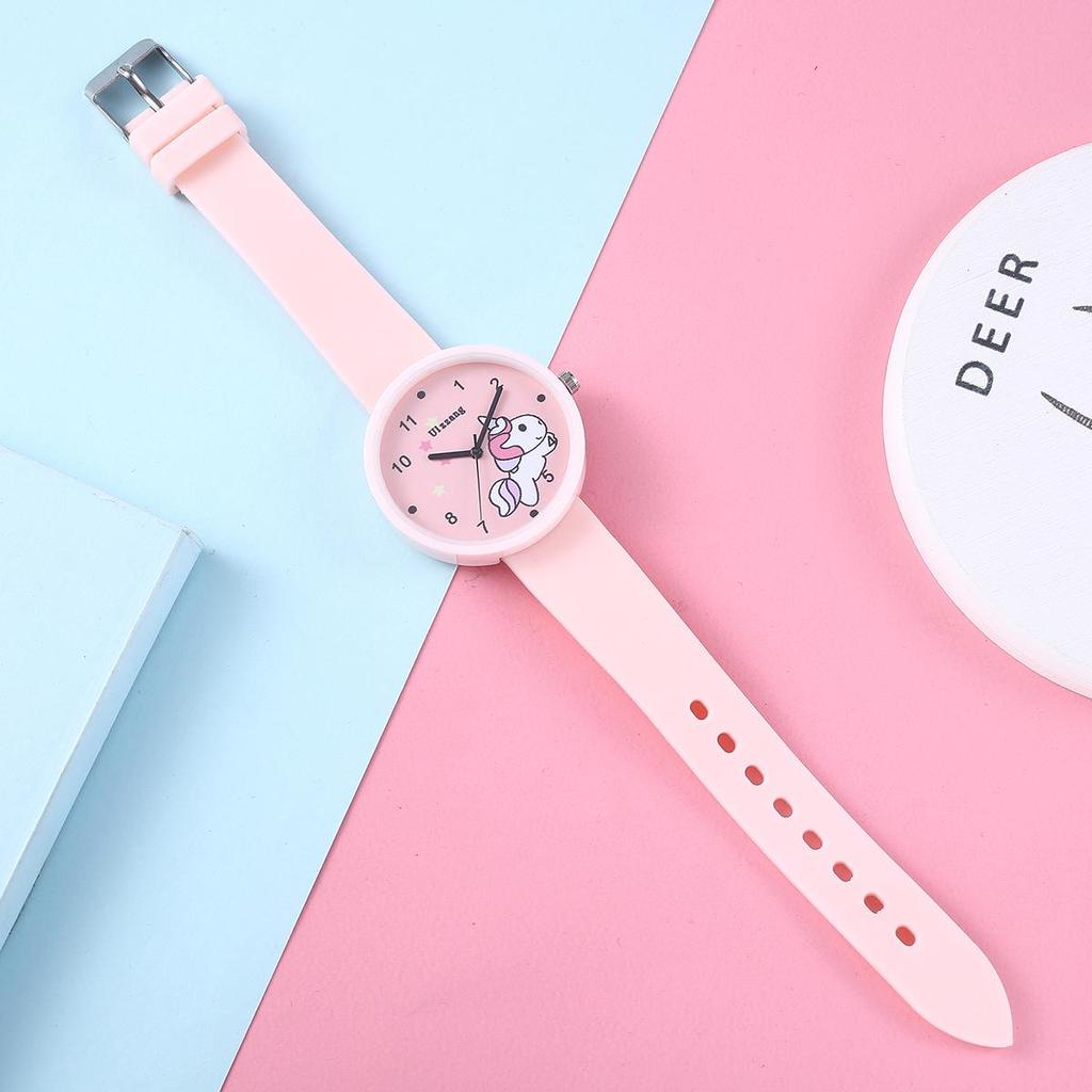 Stilvolles minimalistisches Einhorn Silikon Quarzuhren- & Armband-Set für Mädchen (2 Stück)