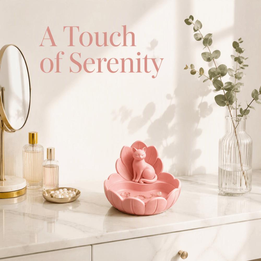 Lotus Shape Trinket Dish Resin Material Desktop Organizer Cat Figurine Holder  Vanity Table Decor
