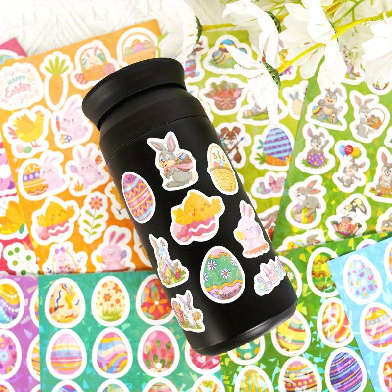 160pcs Easter Bunny & Egg Stickers - 8 Sheets Holographic Vinyl Decals for Youngsters, Party Favors, and Holiday Decorations