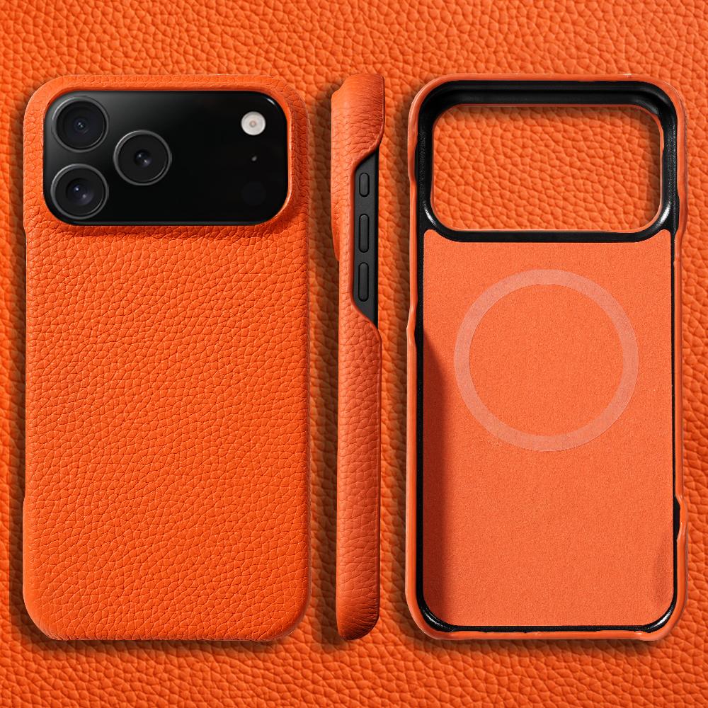 for Magsafe Case for iPhone 17 Air 15 16 Pro Max 17Pro Lychee Natural Cowhide Leather Magnetic Protector  Phone Back Cover
