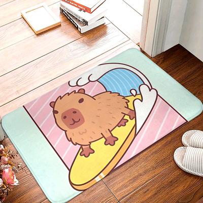 Cute Capybara Surfboard Doormat Non-Slip Absorbent Microfiber Rug for Living Room Bedroom Entryway