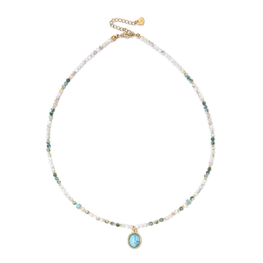Stainless Steel & Natural Stone Beaded Necklace for Women - High-End, Non-Fading, Light Luxury Clavicle Chain