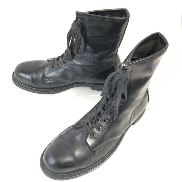 Buty robocze vintage z lat 80.-90. z neoprenową podeszwą i stalowym noskiem, rozmiar 27,5-28,5 cm, czarne buty wojskowe bojowe(UŻYWANY)