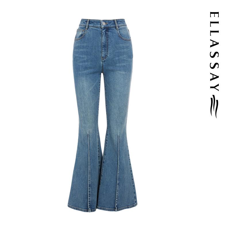 ELLASSAY Women's Washed High-Waist Flare Jeans