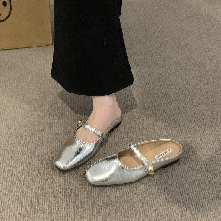 

Temperament сумка головка полутапочки верхняя одежда женская обувь лето 2025 новые круглые головки неглубокий нос мягкие плоские туфли Мэри Джейн 35