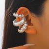 3pcs Set Exaggerated Personality Geometry Threaded Striped Pearl White Fold Wear No Ear Holes Clip Earring for Women Jewelry Set